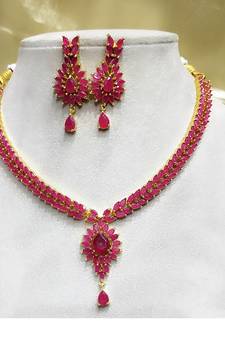 Red Brass American Diamond Color Stone Necklace