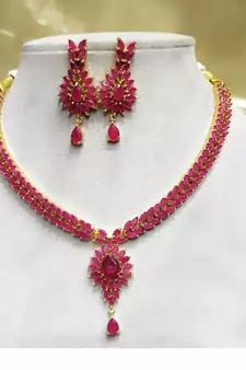 Red Brass American Diamond Color Stone Necklace