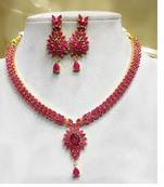 Red Brass American Diamond Color Stone Necklace