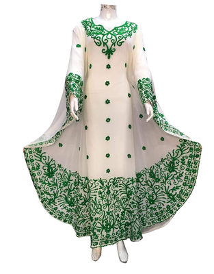 white georgette moroccan islamic dubai kaftan farasha aari and stone work dress 1