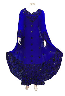 royal blue georgette moroccan islamic dubai kaftan farasha aari and stone work dress 1