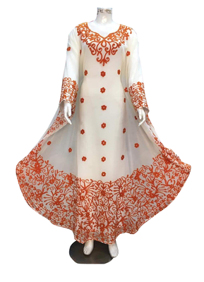 white georgette moroccan islamic dubai kaftan farasha aari and stone work dress 1