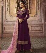 Purple Heavy Faux Georgette Designer Plazo Suit