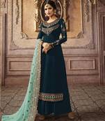 Teal Green Heavy Faux Georgette Designer Plazo Suit
