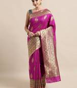 Dark pink woven silk blend saree with blouse