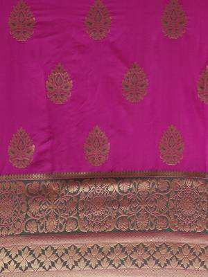 Dark pink woven silk blend saree with blouse 4