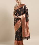 Black woven silk blend saree with blouse
