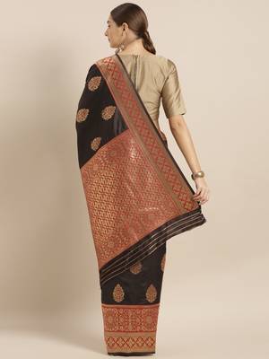 Black woven silk blend saree with blouse 2