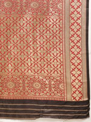 Black woven silk blend saree with blouse 3