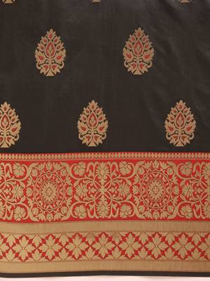 Black woven silk blend saree with blouse 4
