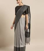 Black plain linen saree with blouse