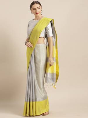 Yellow plain linen saree with blouse 1