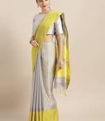 Yellow plain linen saree with blouse