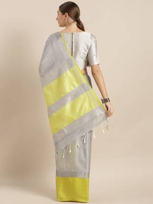 Yellow plain linen saree with blouse 2