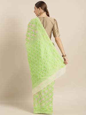 Cream Woven Cotton Poly Saree With Blouse 2