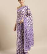 Cream Woven Cotton Poly Saree With Blouse