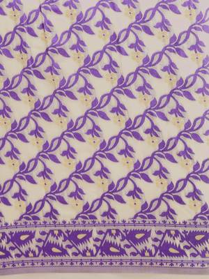 Cream Woven Cotton Poly Saree With Blouse 4