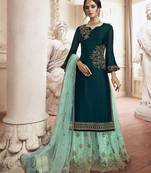 Dark Green Designer Rangoli Bended Silk Plazo Suit