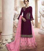 Purple Designer Rangoli Bended Silk Plazo Suit