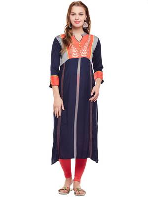 Navy-blue woven rayon kurtas-and-kurtis 1