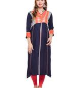 Navy-blue woven rayon kurtas-and-kurtis