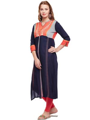 Navy-blue woven rayon kurtas-and-kurtis 3