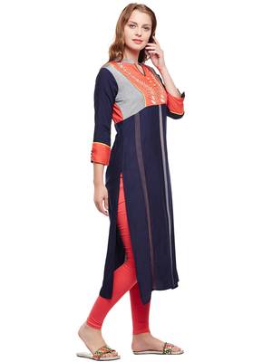 Navy-blue woven rayon kurtas-and-kurtis 4
