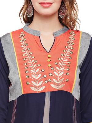 Navy-blue woven rayon kurtas-and-kurtis 5