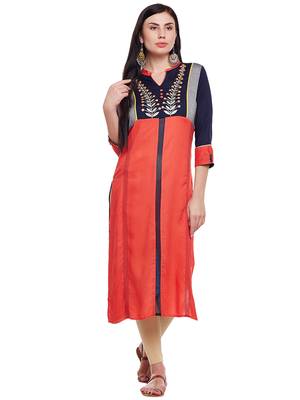 Orange woven rayon kurtas-and-kurtis 1