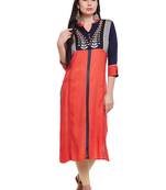 Orange woven rayon kurtas-and-kurtis