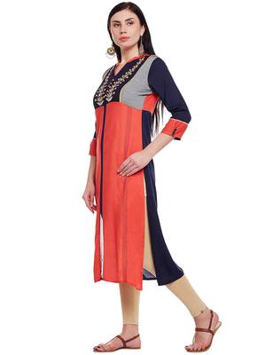 Orange woven rayon kurtas-and-kurtis 3