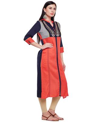 Orange woven rayon kurtas-and-kurtis 4