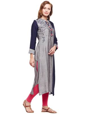 Grey woven rayon kurtas-and-kurtis 4