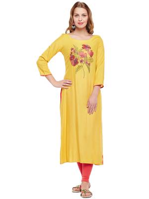 Yellow woven rayon kurtas-and-kurtis 1