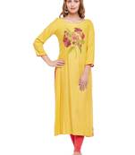 Yellow woven rayon kurtas-and-kurtis