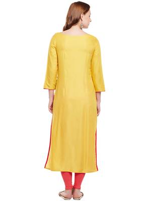 Yellow woven rayon kurtas-and-kurtis 2