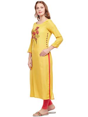 Yellow woven rayon kurtas-and-kurtis 3