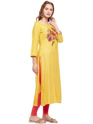 Yellow woven rayon kurtas-and-kurtis 4