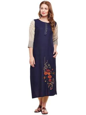 Navy-blue woven rayon kurtas-and-kurtis 1