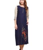 Navy-blue woven rayon kurtas-and-kurtis
