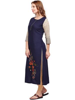 Navy-blue woven rayon kurtas-and-kurtis 3