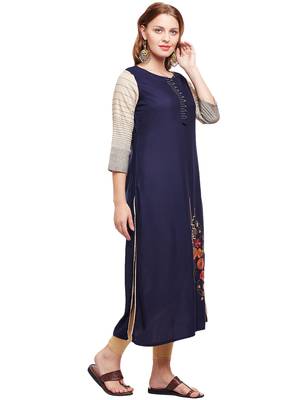Navy-blue woven rayon kurtas-and-kurtis 4