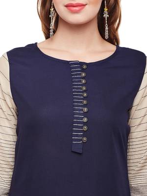 Navy-blue woven rayon kurtas-and-kurtis 5