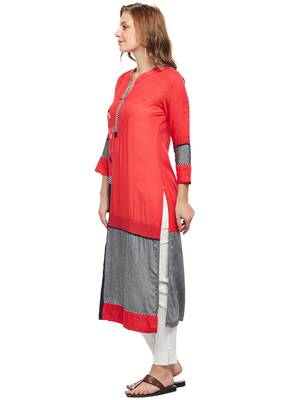 Coral woven rayon kurtas-and-kurtis 3