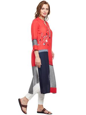 Coral woven rayon kurtas-and-kurtis 4