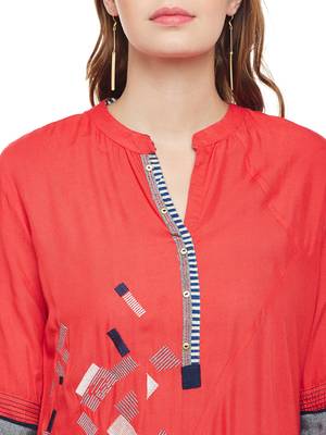 Coral woven rayon kurtas-and-kurtis 5