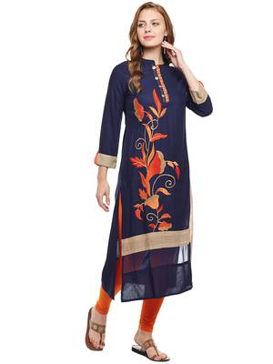 Navy-blue woven rayon kurtas-and-kurtis 1