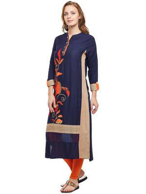 Navy-blue woven rayon kurtas-and-kurtis 3