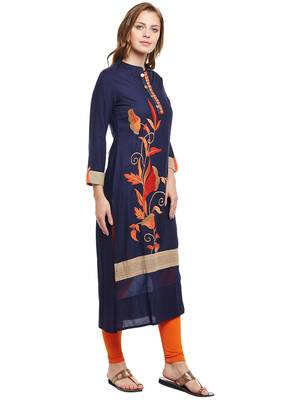 Navy-blue woven rayon kurtas-and-kurtis 4