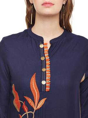 Navy-blue woven rayon kurtas-and-kurtis 5